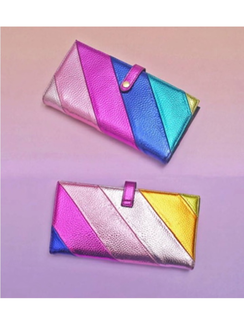 Metallic Rainbow Stripe Women's Clutch Card Colorblock Wallet